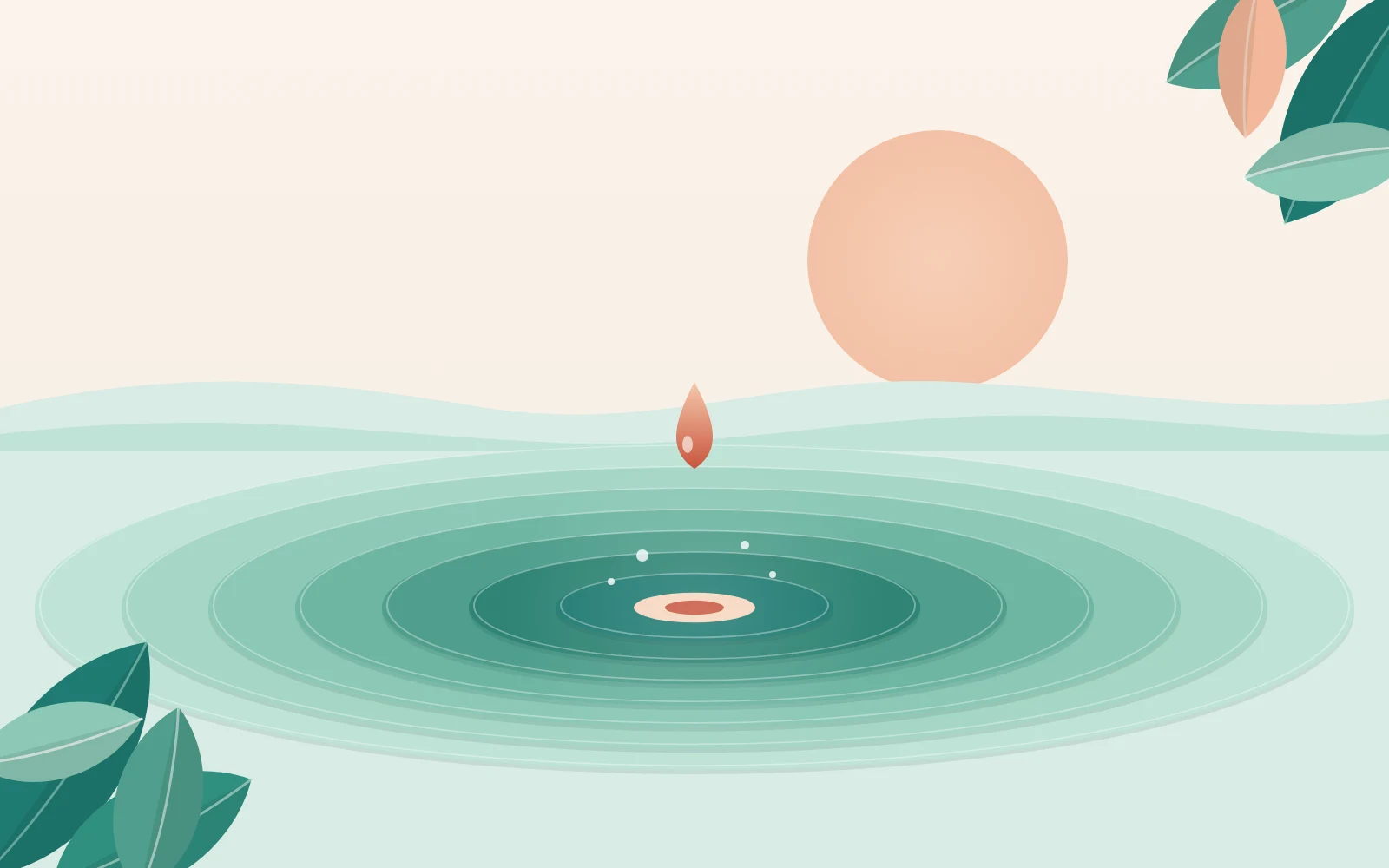 Een druppel valt in het water en maakt kringen die steeds verder uitwaaieren